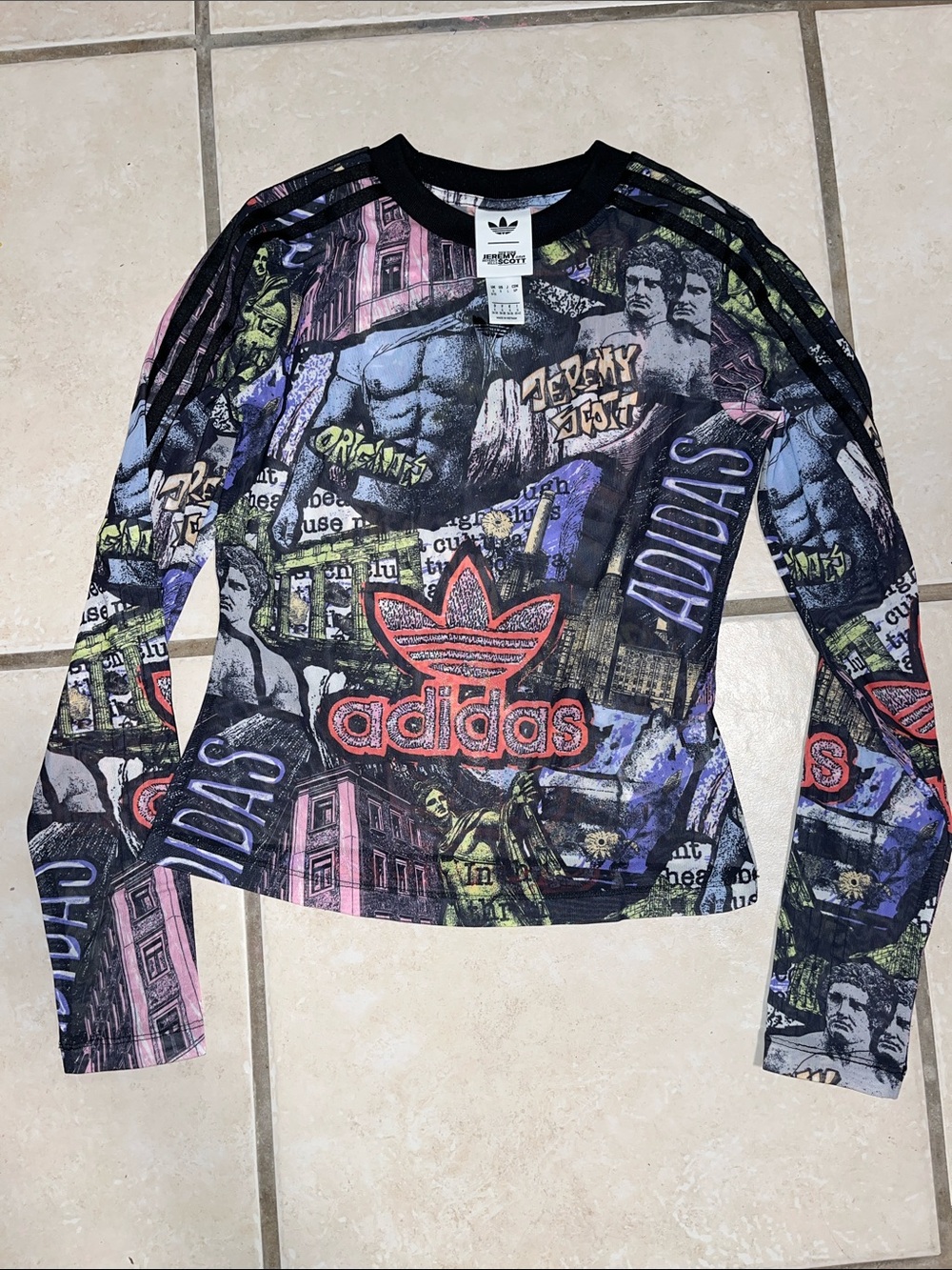 adidas x Jeremy Scott Black Multicolor Graphic Crewneck mesh small